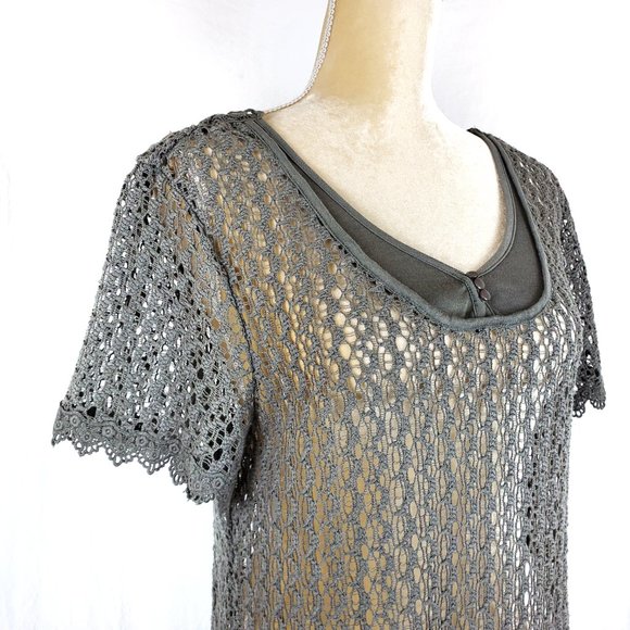 Monoreno Crochet Lace Open Knit Olive Green Dress - Picture 3 of 9